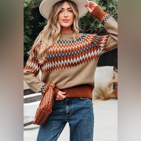 Sweaters - 🧥 Western Aztec Print Colorblock Sweater